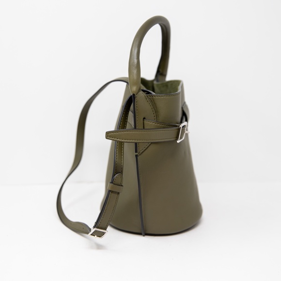 Celine Paris Nano Bucket Handbag 2Way 187243 Kerky Green Leather Purse Tote - Picture 2 of 5